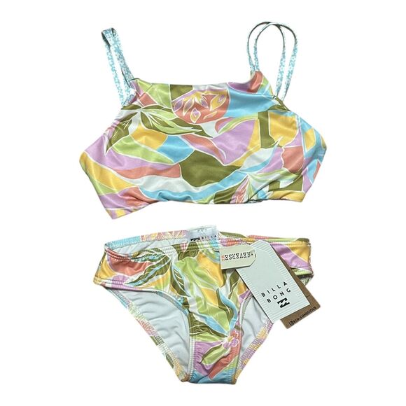 Billabong Girls 7 Tropic Crush Reversible Square Crop Bikini Sustainable NWT - Picture 2 of 8